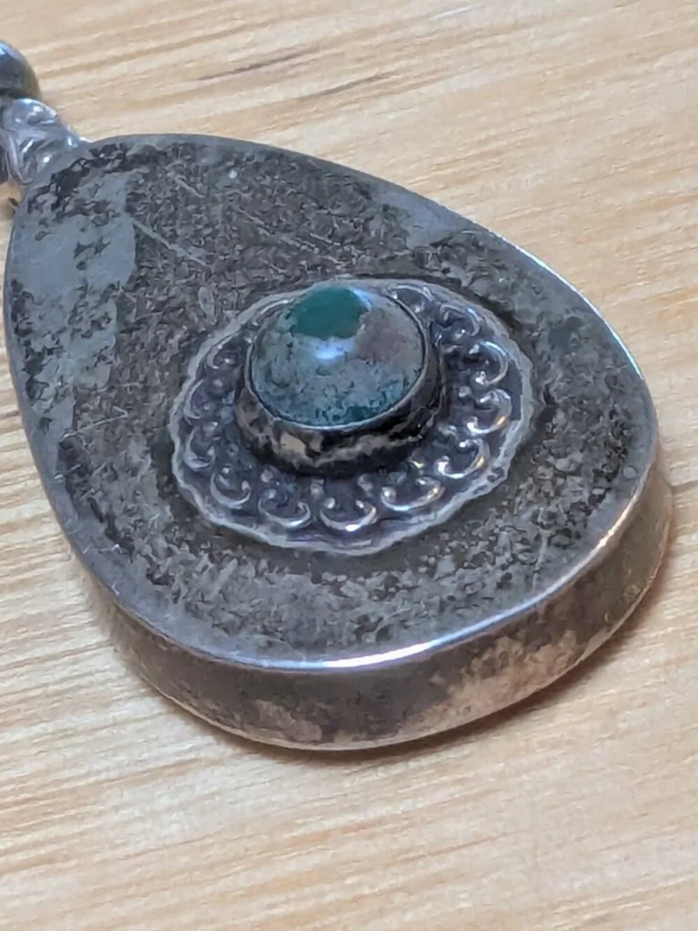 Vintage Mexican Teardrop Pendant Artisan Silver Blue Stone Taxco Style 6.89g